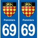 69 Pommiers blason autocollant plaque stickers ville