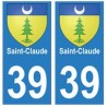 39 Saint-Claude etiqueta engomada de la placa de escudo de armas el escudo de armas de pegatinas departamento de la ciudad de