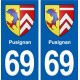 69 Pusignan blason autocollant plaque stickers ville