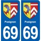 69 Pusignan blason autocollant plaque stickers ville