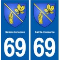 69 Sainte-Consorce escudo de armas de la etiqueta engomada de la placa de pegatinas de la ciudad