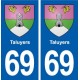 69 Taluyers blason autocollant plaque stickers ville