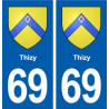 69 Thizy blason autocollant plaque stickers ville