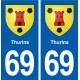 69 Thurins blason autocollant plaque stickers ville