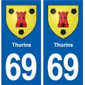 69 Thurins blason autocollant plaque stickers ville