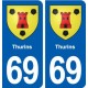 69 Thurins blason autocollant plaque stickers ville