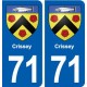 71 Crissey blason autocollant plaque stickers ville