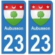 23 Aubusson autocollant plaque blason armoiries stickers département