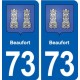 73 Beaufort blason autocollant plaque immatriculation ville
