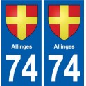 74 Allinges blason autocollant plaque stickers ville