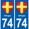 74 Allinges blason autocollant plaque stickers ville