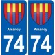 74 Amancy blason autocollant plaque stickers ville