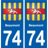 74 Beaumont blason autocollant plaque stickers ville