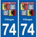 74 Fillinges blason autocollant plaque stickers ville