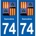 74 Samoens escudo de armas de la etiqueta engomada de la placa de pegatinas de la ciudad