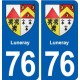 76 Luneray blason autocollant plaque stickers ville