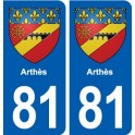 81 Arthès blason autocollant plaque stickers ville