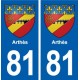 81 Arthès blason autocollant plaque stickers ville