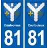 81 Coufouleux escudo de armas de la etiqueta engomada de la placa de pegatinas de la ciudad