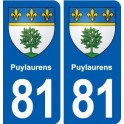 81 Puylaurens blason autocollant plaque stickers ville
