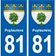 81 Puylaurens escudo de armas de la etiqueta engomada de la placa de pegatinas de la ciudad