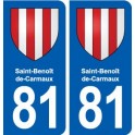 81 Saint-Benoît-des-Carmaux escudo de armas de la etiqueta engomada de la placa de pegatinas de la ciudad