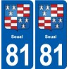 81 Soual blason autocollant plaque stickers ville