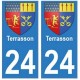 24 Terrasson autocollant plaque blason armoiries stickers département