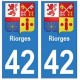 42 Riorges autocollant plaque blason armoiries stickers département
