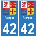 42 Riorges autocollant plaque blason armoiries stickers département