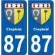 87 Chaptelat blason autocollant plaque stickers ville