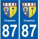 87 Chaptelat blason autocollant plaque stickers ville
