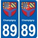 89 Champigny blason autocollant plaque stickers ville