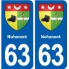 63 Nohanent blason autocollant plaque stickers ville