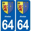 64 Ahetze blason autocollant plaque stickers ville