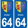 64 Ahetze blason autocollant plaque stickers ville