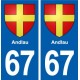 67 Andlau blason autocollant plaque stickers ville