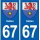 67 Hatten blason autocollant plaque stickers ville