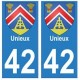 42 Unieux autocollant plaque blason armoiries stickers département