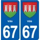 67 Villé blason autocollant plaque stickers ville