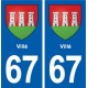 67 Villé blason autocollant plaque stickers ville