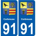 91 Corbreuse blason autocollant plaque stickers ville