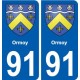 91 Ormoy  blason autocollant plaque stickers ville