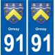 91 Ormoy  blason autocollant plaque stickers ville