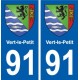 91 Vert-le-Petit blason autocollant plaque stickers ville