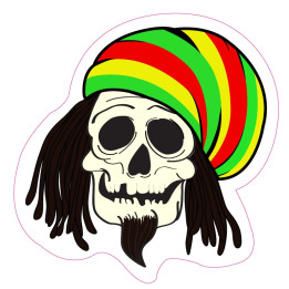 Autocollant Sticker tête de mort rasta bonnet logo 1