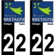 22 Côte d'armor, de dos colores, logotipo breizh bretagne placa etiqueta