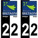 22 Côte d'Armor bicolore logo breizh bretagne autocollant plaque