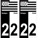 22 Côtes d'Armor breizh bretagne autocollant plaque bicolore drapeau