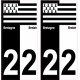 22 Côtes d'Armor breizh bretagne autocollant plaque bicolore drapeau